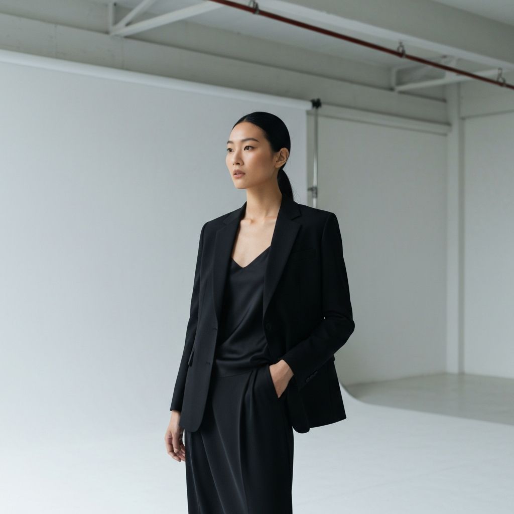 Elegant fashion model in dark clothing